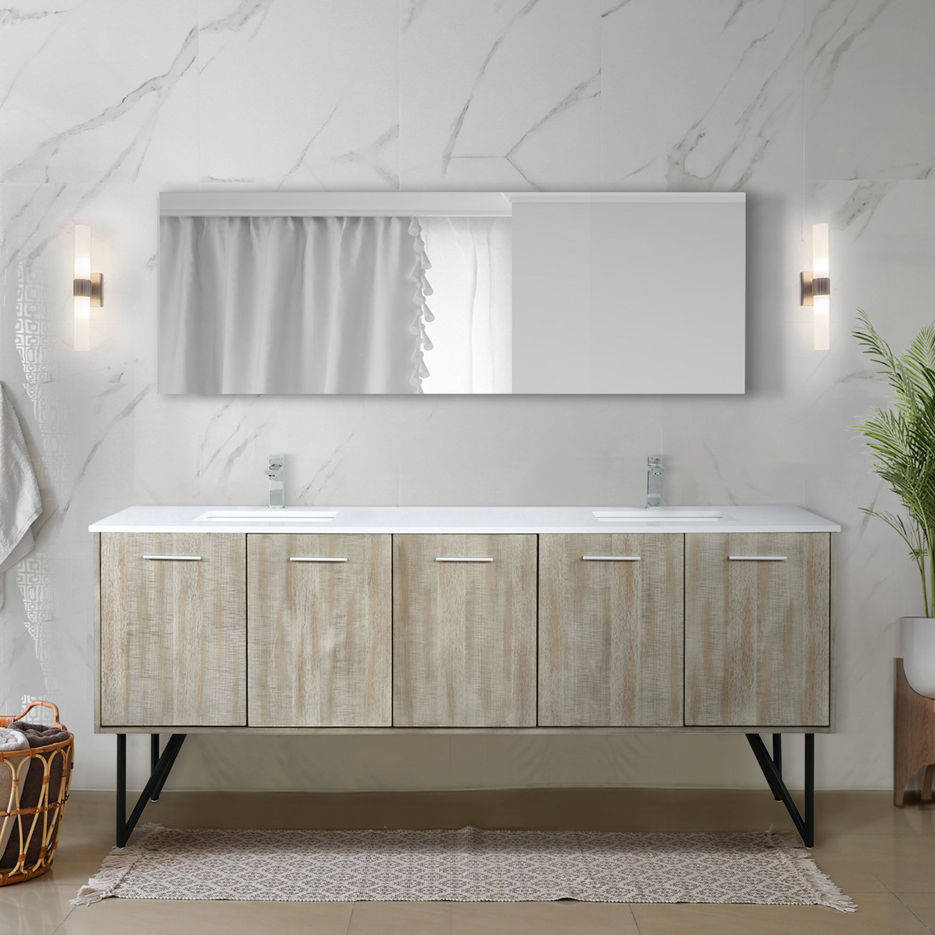 Lexora Lancy 80" Rustic Acacia Double Bathroom Vanity, White Quartz Top ...